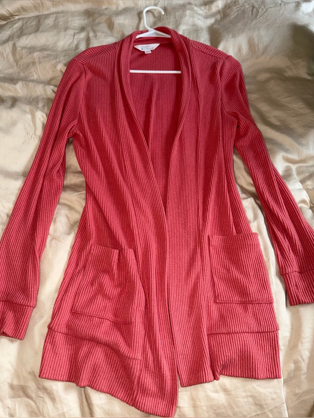 Market + Spruce Coral Heather Ribbed Open Knit Cardigan Sweater